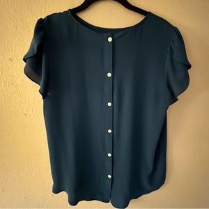 loft flutter sleeve, button back blouse in deep teal